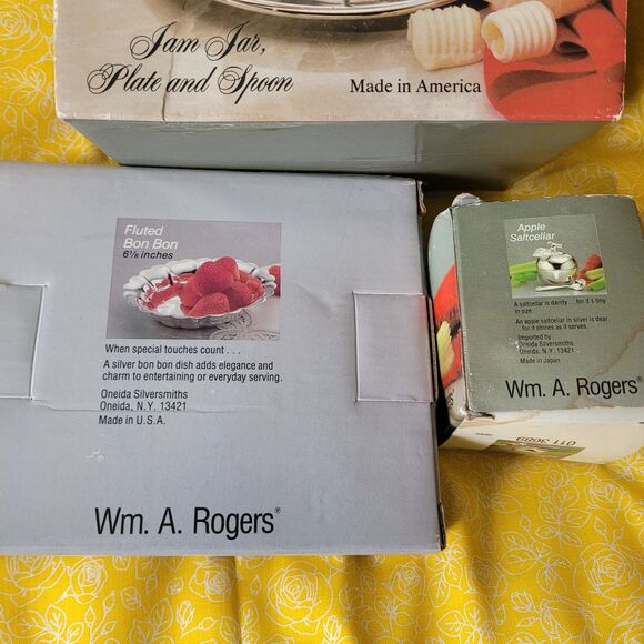 Lot Of 3 Silver Plated WM Rogers Bon Bon Oneida Jam Jar Lidded Apple Saltcellar - Picture 2 of 11